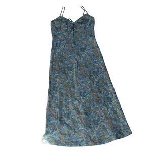 Y2K Popstar Blue Maxi Dress With A Paisley Print And Lace Trim Size M